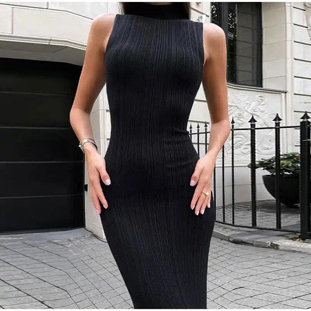 Hastor Luxe Soft Knit Dress - front shot on model, black - Miss Mosa By Akanksha
