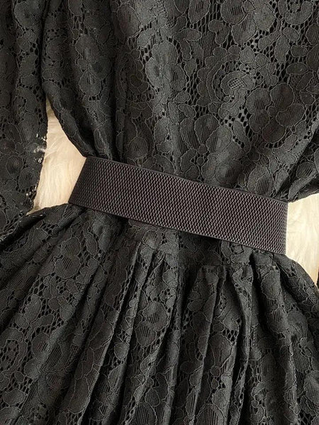 Haven Lace Detailed Maxi Dress In Black - close-up of waist belt, black - Miss Mosa By Akanksha
