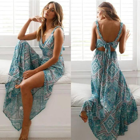 Haven Slit Maxi Dress in Blue - front shot on model, blue - Miss Mosa By Akanksha