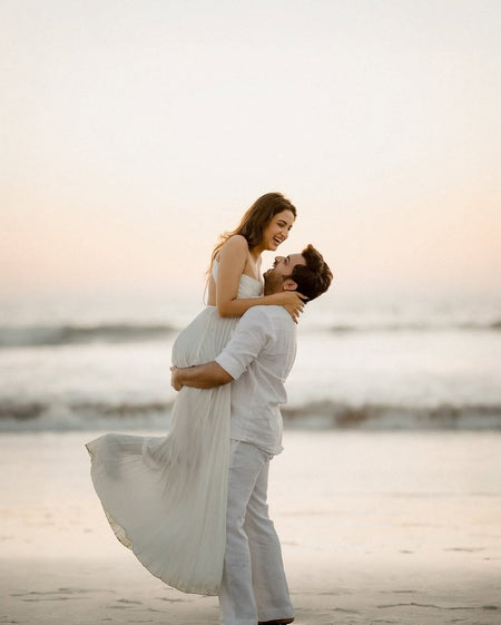 Hay Luxe Pleated Flowy Maxi Dress - lifestyle shot on model, white - Miss Mosa By Akanksha