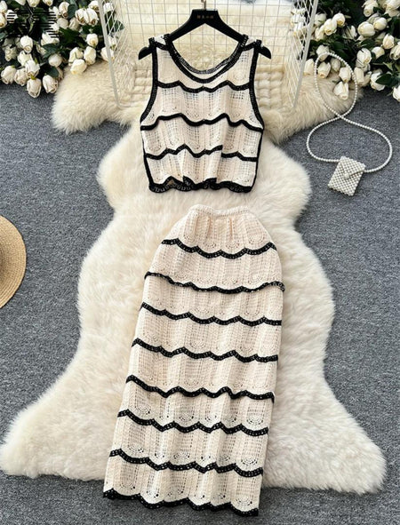 Hea Luxe Soft Knit Coord Set - flat-lay product shot of two coord sets on mannequins, off-white and black - Miss Mosa By Akanksha