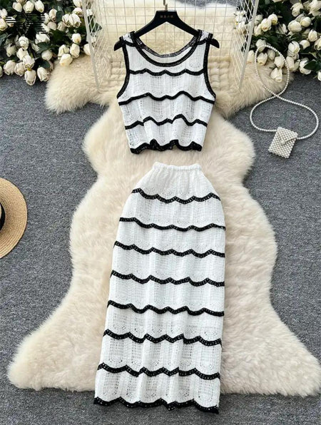 Hea Luxe Soft Knit Coord Set - flat-lay product shot of coord set, cream and black - Miss Mosa By Akanksha