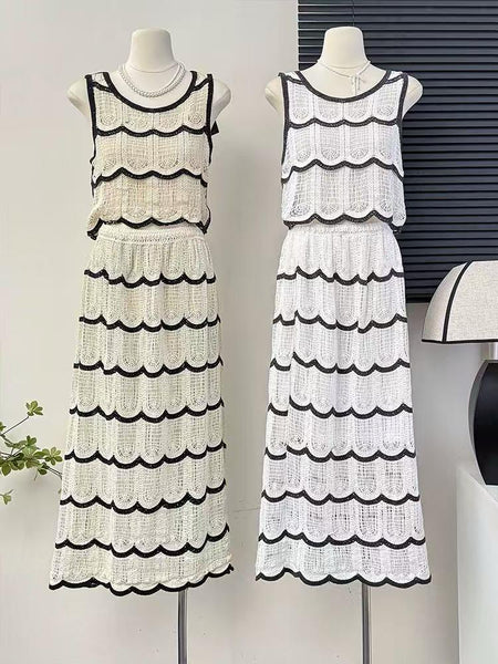 Hea Luxe Soft Knit Coord Set - flat-lay product shot of top, cream and black - Miss Mosa By Akanksha