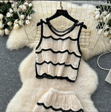 Hea Luxe Soft Knit Coord Set - flat-lay product shot of coord set, cream and black - Miss Mosa By Akanksha