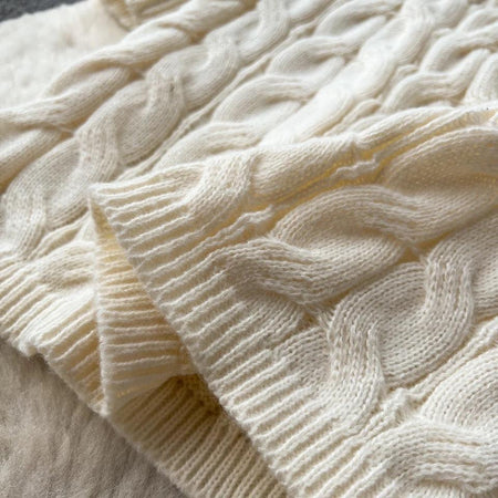 Heathrow Statement Knitted Dress with Belt - close-up of cable knit texture, cream - Miss Mosa By Akanksha