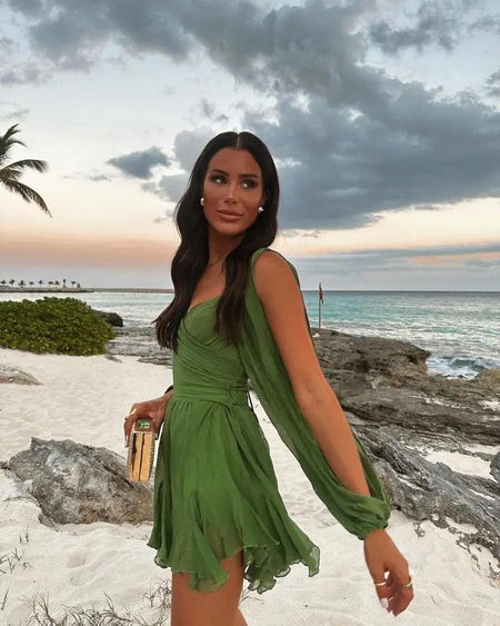 Heaven of Green Statement Dress - three-quarter shot on model, green - Miss Mosa By Akanksha