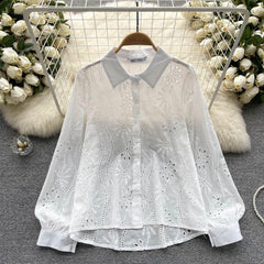 Hebby Cotton Eyelet Shirt - front shot on hanger, white - Miss Mosa By Akanksha