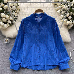 Hebby Cotton Eyelet Shirt - front shot on hanger, blue - Miss Mosa By Akanksha