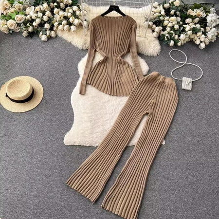 Hebel Woolen Coord Set of 2 - styled flat-lay shot, camel - Miss Mosa By Akanksha