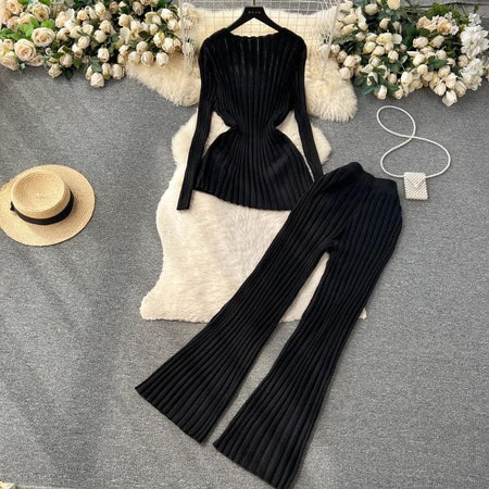 Hebel Woolen Coord Set of 2 - styled flat-lay shot, black - Miss Mosa By Akanksha
