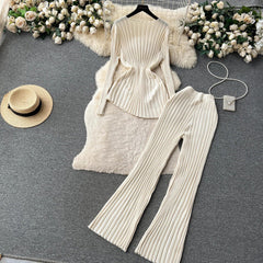 Hebel Woolen Coord Set of 2 - styled flat-lay shot, cream - Miss Mosa By Akanksha