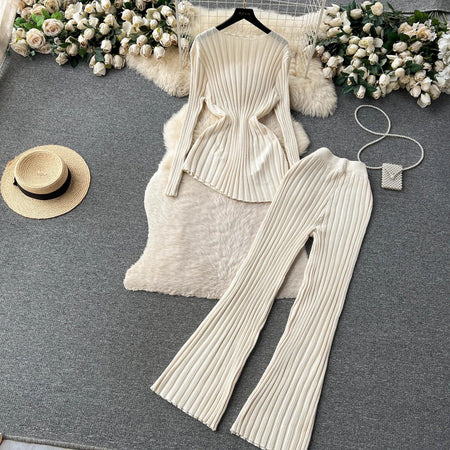 Hebel Woolen Coord Set of 2 - styled flat-lay shot, cream - Miss Mosa By Akanksha