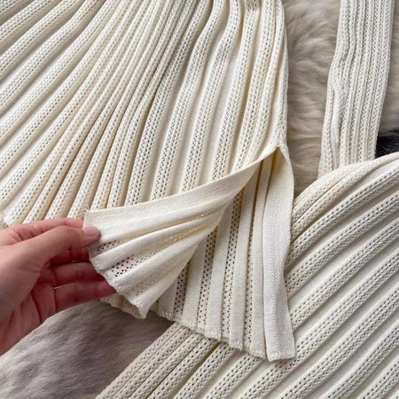 Hebel Woolen Coord Set of 2 - close-up of trouser hem, cream - Miss Mosa By Akanksha
