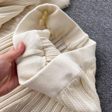Hebel Woolen Coord Set of 2 - close-up of waistband, cream - Miss Mosa By Akanksha