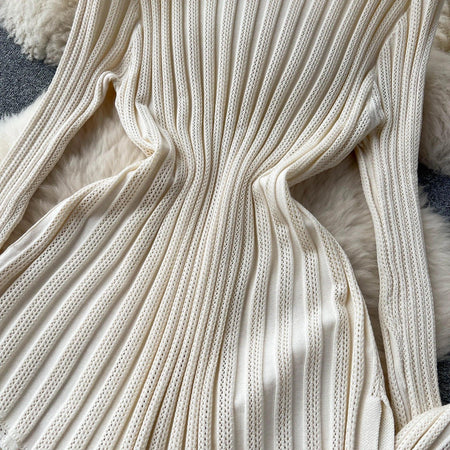 Hebel Woolen Coord Set of 2 - close-up of ribbed knit, cream - Miss Mosa By Akanksha