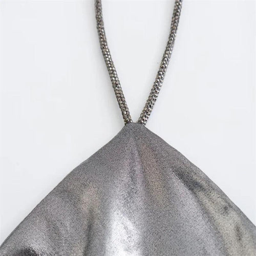 Helen Mettalic Halter Party Midi Dress In Sliver