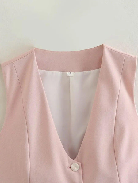 Helen Statement Vest Tops in Peach - close-up of neckline, pink - Miss Mosa By Akanksha