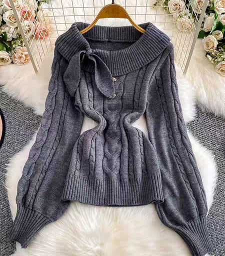 Helene Premium Bow Sweater - flat-lay shot, grey - Miss Mosa By Akanksha