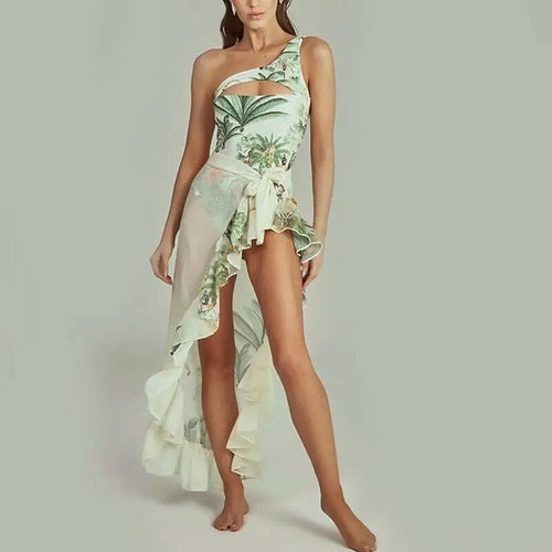 Helma swimsuit with Sarong Skirt In White