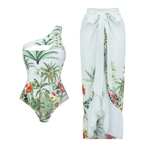 Helma swimsuit with Sarong Skirt In White
