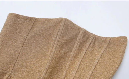 Helois Tube Party Dress In Gold - close-up of bodice seams - Miss Mosa By Akanksha