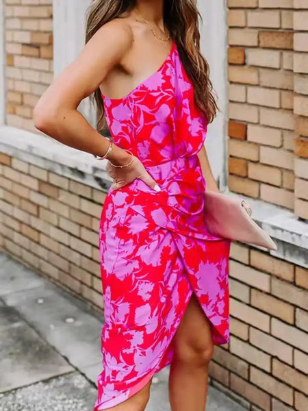 Heloisa One Shoulder Dress - lifestyle shot on model, multicolour - Miss Mosa By Akanksha