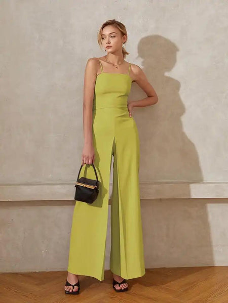 Heloise Statement Jumpsuit In Green - full-length front shot on model - Miss Mosa By Akanksha