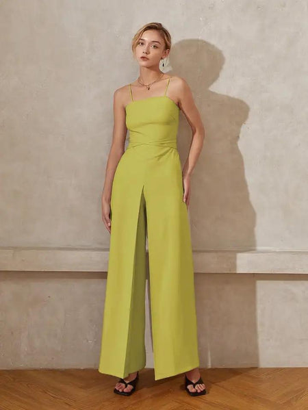 Heloise Statement Jumpsuit In Green - full-length front shot on model - Miss Mosa By Akanksha