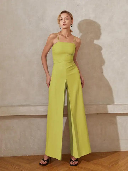 Heloise Statement Jumpsuit In Green - full-length front shot on model - Miss Mosa By Akanksha