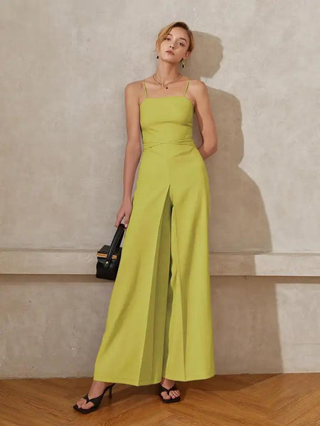Heloise Statement Jumpsuit In Green - full-length front shot on model - Miss Mosa By Akanksha