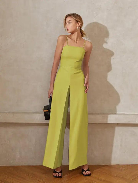 Heloise Statement Jumpsuit In Green - full-length front shot on model - Miss Mosa By Akanksha