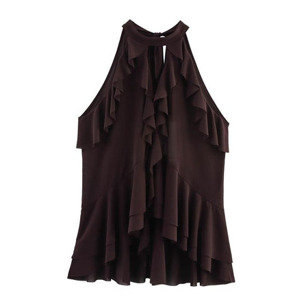 Hena Ruffled Summer Top In Brown - front shot of top product - Miss Mosa By Akanksha