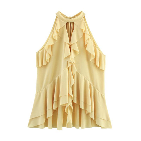 Hena Ruffled Summer Top In Yellow - front shot of top product - Miss Mosa By Akanksha