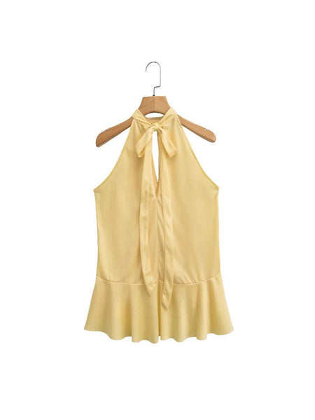 Hena Ruffled Summer Top In Yellow - back shot of top product on hanger - Miss Mosa By Akanksha
