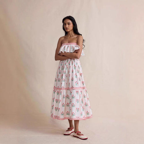 Henna Offshoulder Floral Dress In Off-White