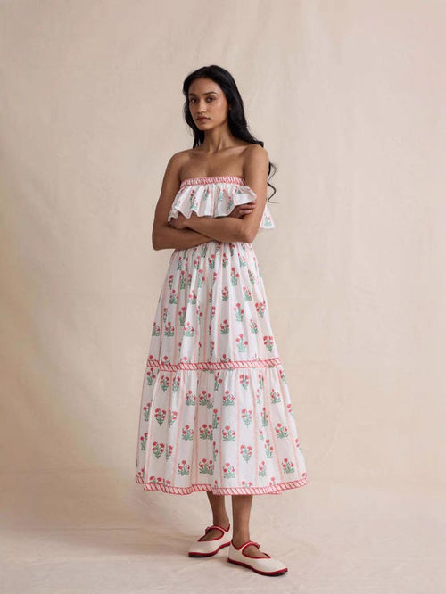 Henna Offshoulder Floral Dress In Off-White
