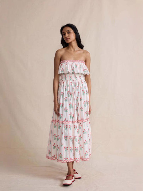 Henna Offshoulder Floral Dress In Off-White