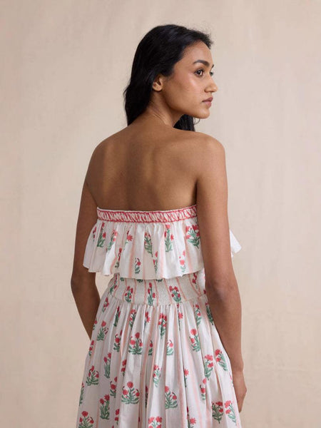 Henna Offshoulder Floral Dress In Off-White - back shot on model - Miss Mosa By Akanksha
