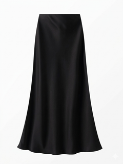 Hilma Satin Midi Skirt - flat-lay front shot, black - Miss Mosa By Akanksha