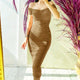 Hilosia Bodycon Midi Dress - front shot on model mirror selfie, brown - Miss Mosa By Akanksha
