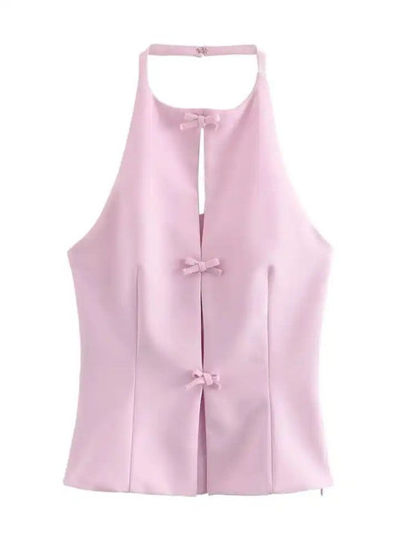 Hilton Statement Vest Knot Top In Pink - flat-lay product shot of front - Miss Mosa By Akanksha