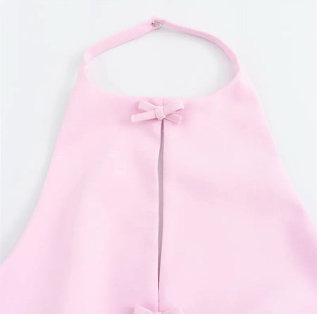 Hilton Statement Vest Knot Top In Pink - flat-lay product shot of neckline and back - Miss Mosa By Akanksha