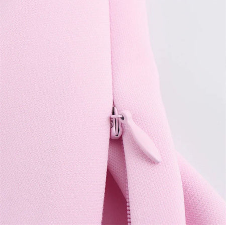 Hilton Statement Vest Knot Top In Pink - close-up of side zip detail - Miss Mosa By Akanksha