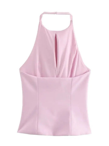 Hilton Statement Vest Knot Top In Pink - flat-lay product shot of back - Miss Mosa By Akanksha