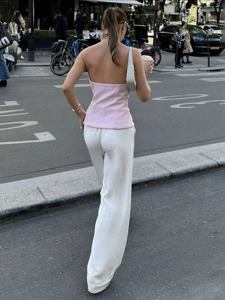 Hilton Statement Vest Knot Top In Pink - back shot on model - Miss Mosa By Akanksha