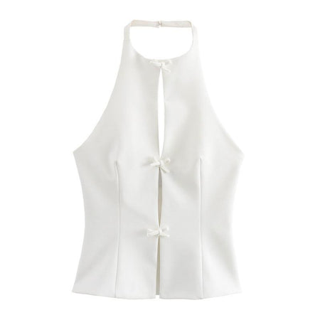 Hilton Statement Vest Knot Top In White - flat-lay back product shot - Miss Mosa By Akanksha