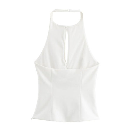 Hilton Statement Vest Knot Top In White - flat-lay back product shot - Miss Mosa By Akanksha