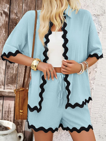 Hiya Summer 2 Pc Coord Set In Light Blue - front shot on model, blue - Miss Mosa By Akanksha