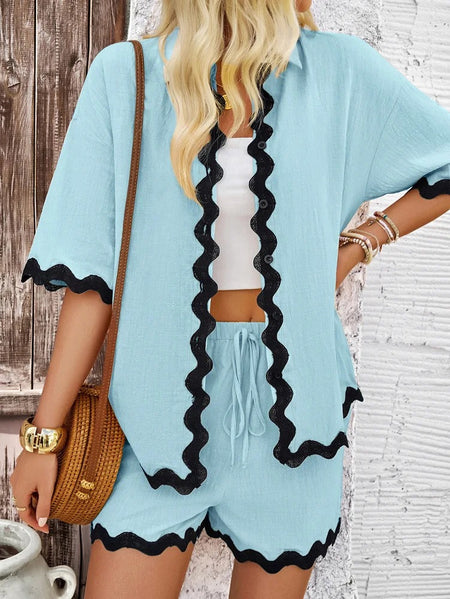 Hiya Summer 2 Pc Coord Set In Light Blue - back shot on model, blue - Miss Mosa By Akanksha