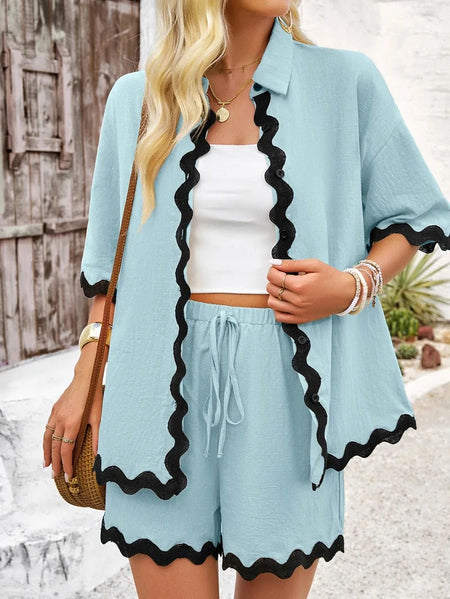 Hiya Summer 2 Pc Coord Set In Light Blue - front shot on model, blue - Miss Mosa By Akanksha